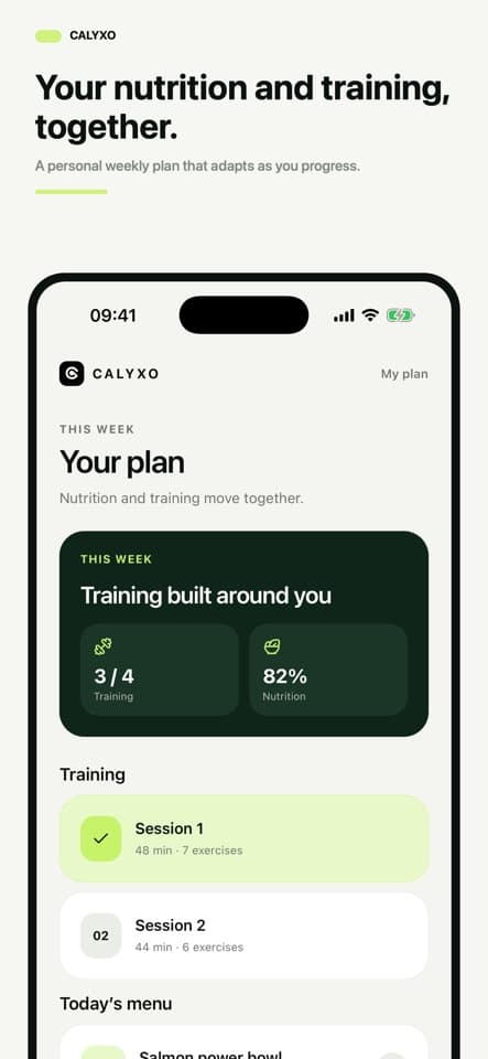 Calyxo: Haftalık beslenme ve antrenman planı