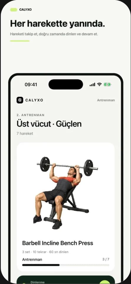 Calyxo: Antrenman hareketi ve set takibi