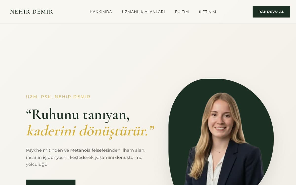 Nehir Demir web sitesi ekran görüntüsü